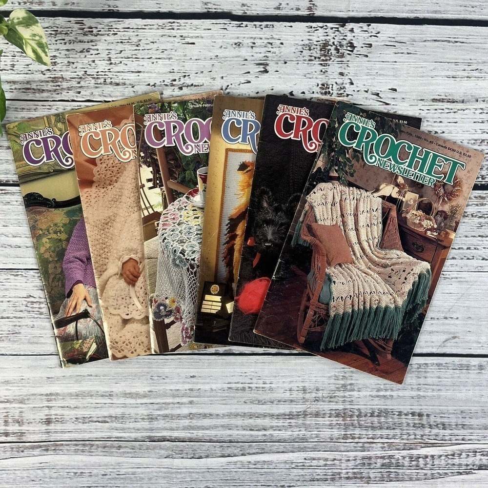 Vintage Lot of 6 Annie's Crochet Newsletter Craft Magazines 1990-91 1994-95